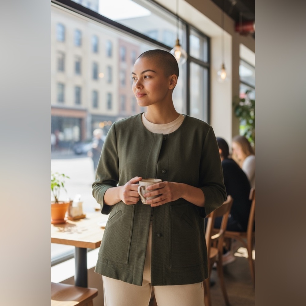 Olive Green Utility Jacket with Front Pockets